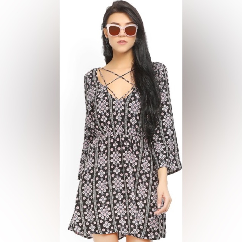 Forever 21 Floral Strappy Long Sleeve Dress, Size Small